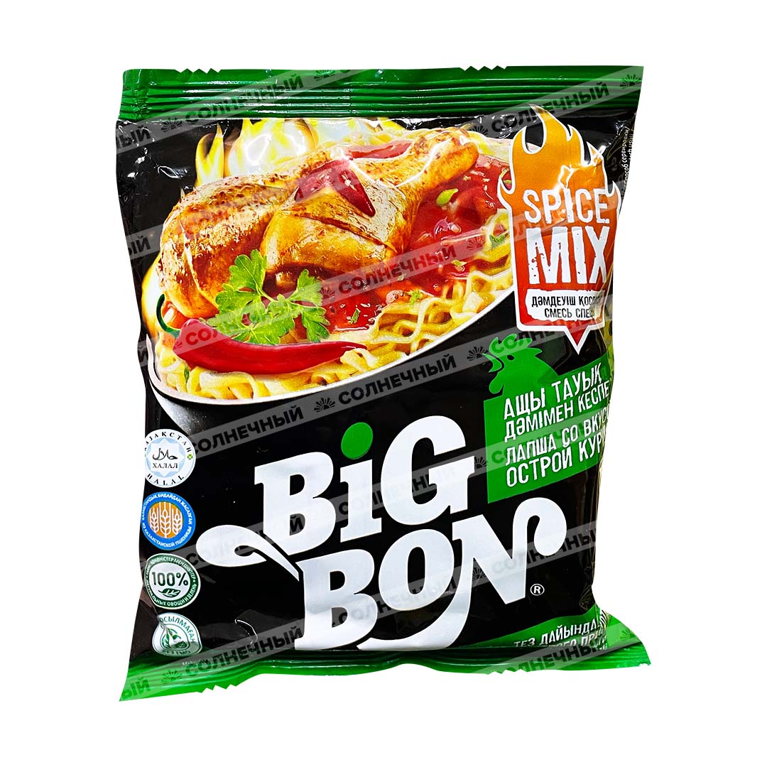 Лапша быстрого приготовления Big Bon Острая Курица 75г пакет — купить с  доставкой на дом в интернет-магазине Солнечный