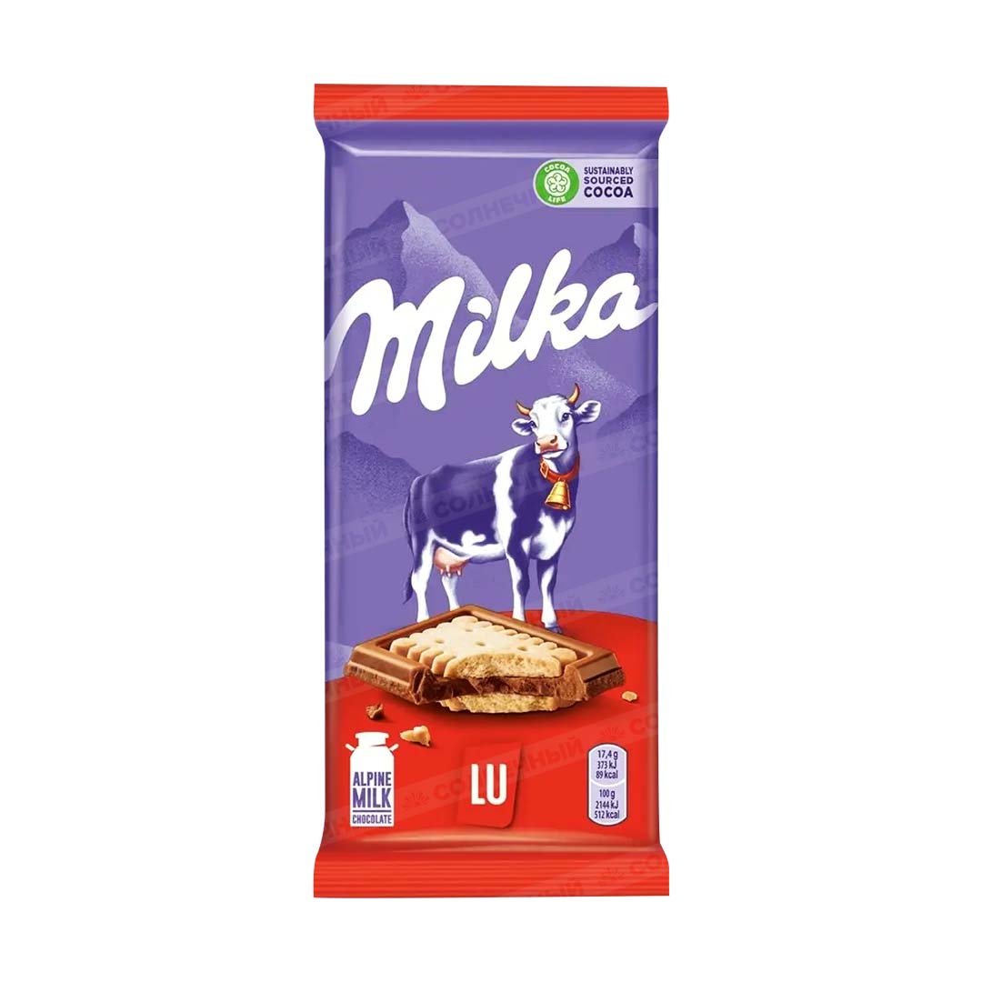 Шоколад Milka Lu Молочный С печеньем 87 г — купить с доставкой на дом в  интернет-магазине Солнечный