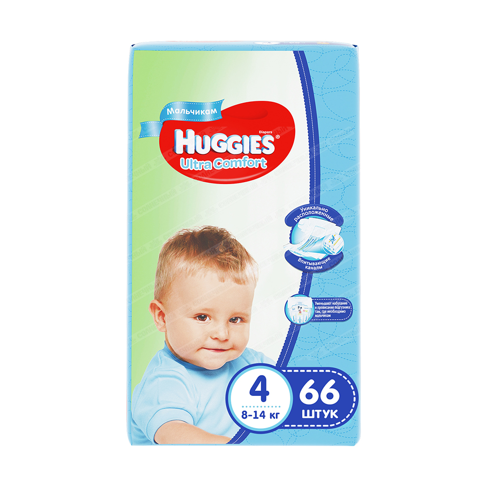 Подгузники Huggies Ultra Comfort Boy 4 8-14 кг 66 шт — купить с доставкой  на дом в интернет-магазине Солнечный