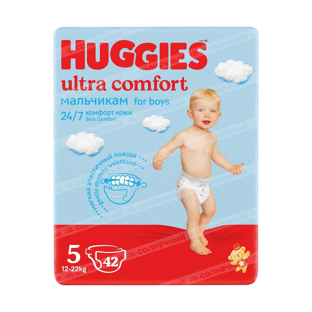 Подгузники Huggies Ultra Comfort Boy 5 12-22кг 42шт — купить с доставкой на  дом в интернет-магазине Солнечный