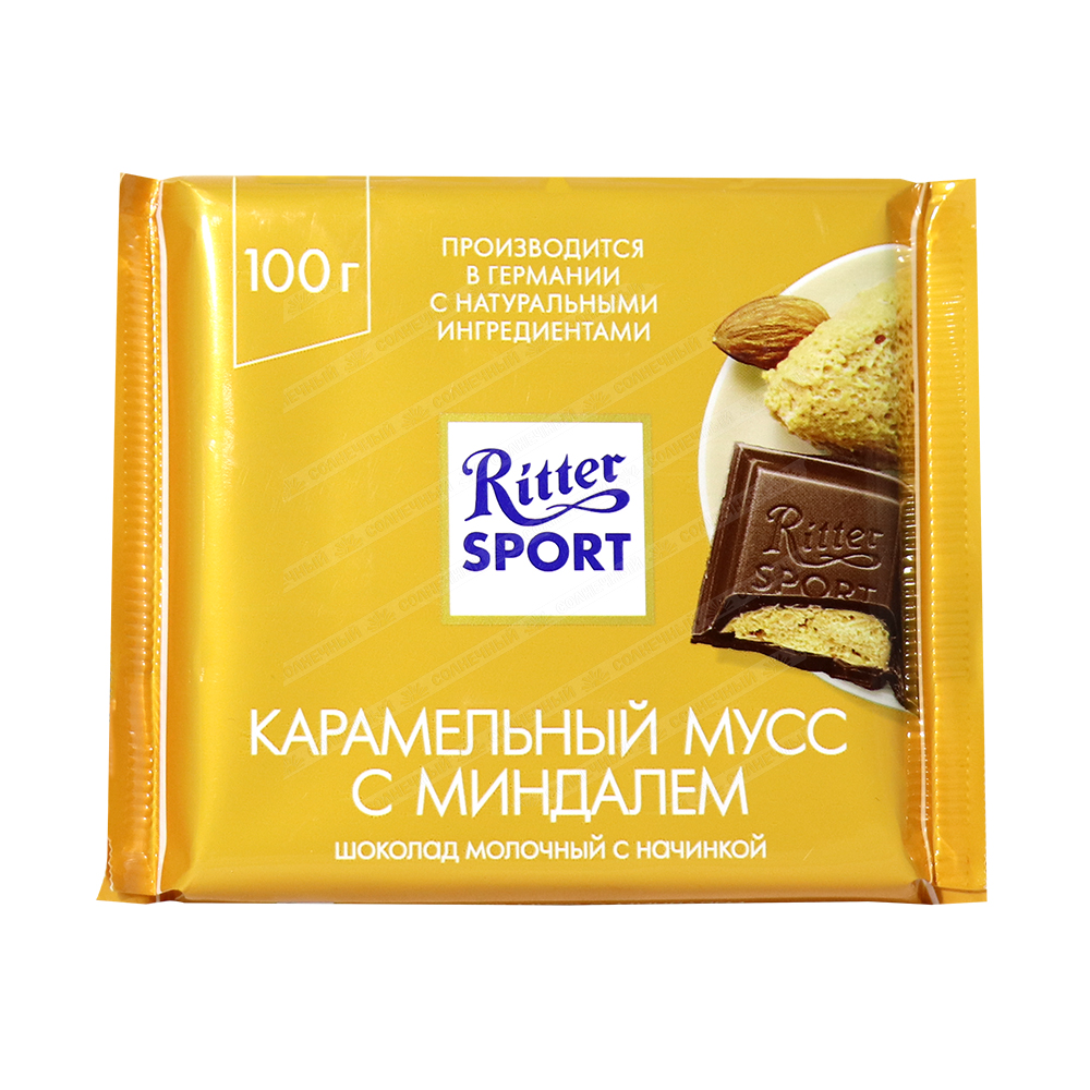 Шоколад Ritter Sport Молочный Карамельный мусс/Миндаль100 г — купить с  доставкой на дом в интернет-магазине Солнечный