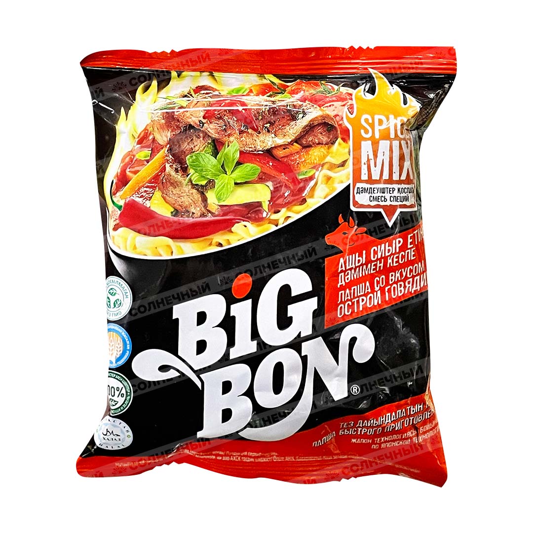 Лапша быстрого приготовления Big Bon Острая Говядина 75г пакет — купить с  доставкой на дом в интернет-магазине Солнечный