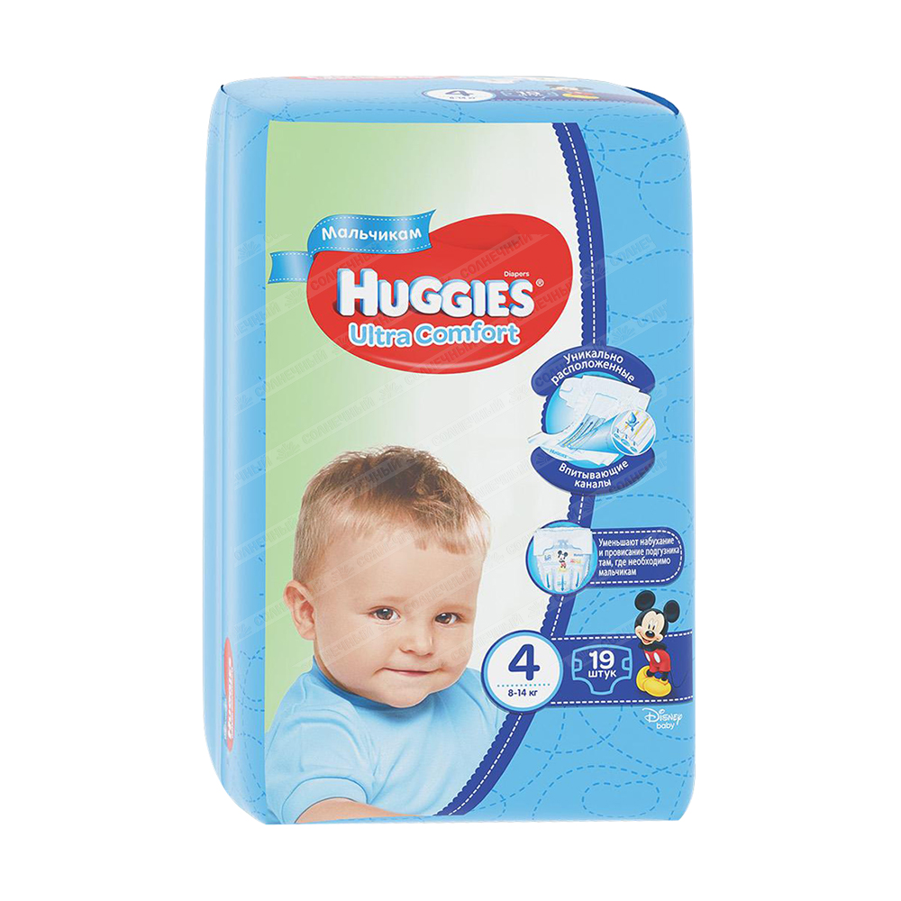 Подгузники Huggies Ultra Comfort Boy 4 8-14 кг 19 шт — купить с доставкой  на дом в интернет-магазине Солнечный