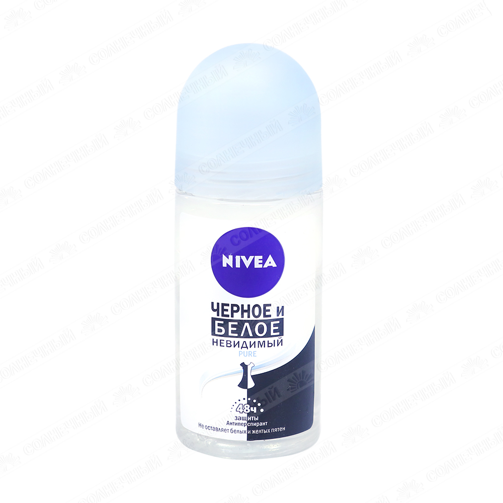 Дезодорант Nivea Невидимая защита Pure Черное/Белое 50 мл ролик — купить с  доставкой на дом в интернет-магазине Солнечный