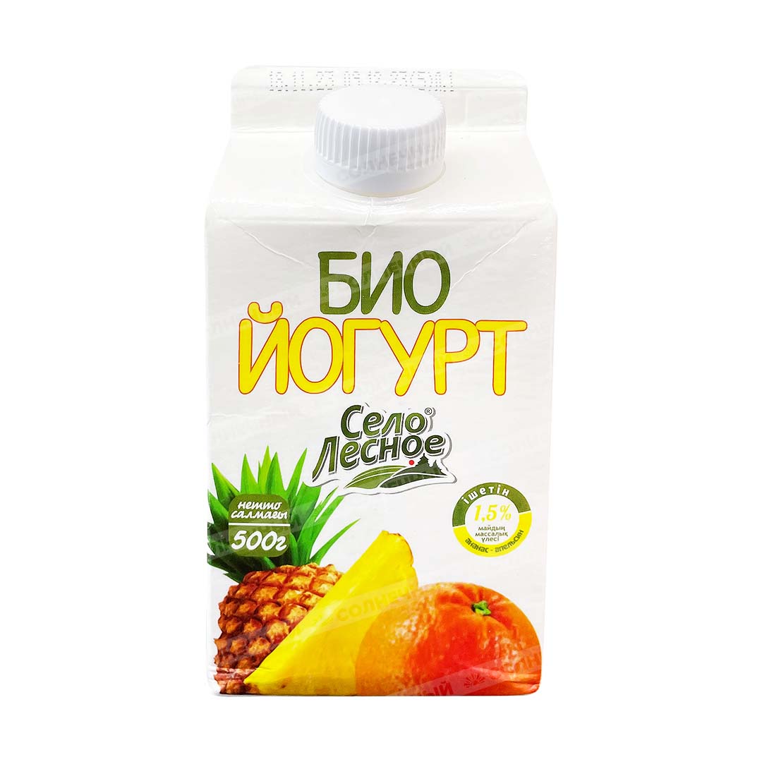 БИОйогурт питьевой Село Лесное 1,5% 500г Ананас/Апельсин пюр-пак ...