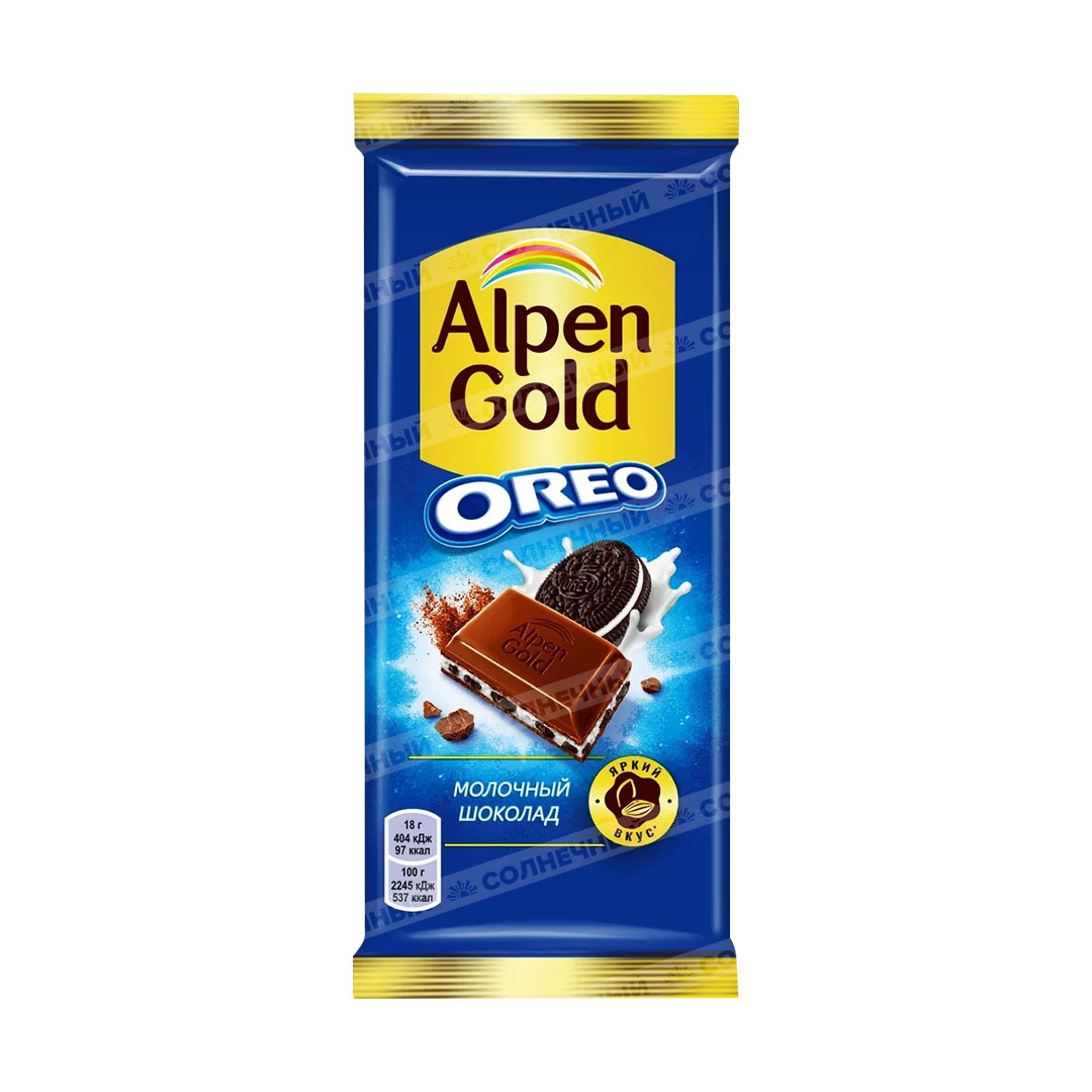 Шоколад Alpen Gold Молочный Печенье Oreo 90г — купить с доставкой на дом в  интернет-магазине Солнечный